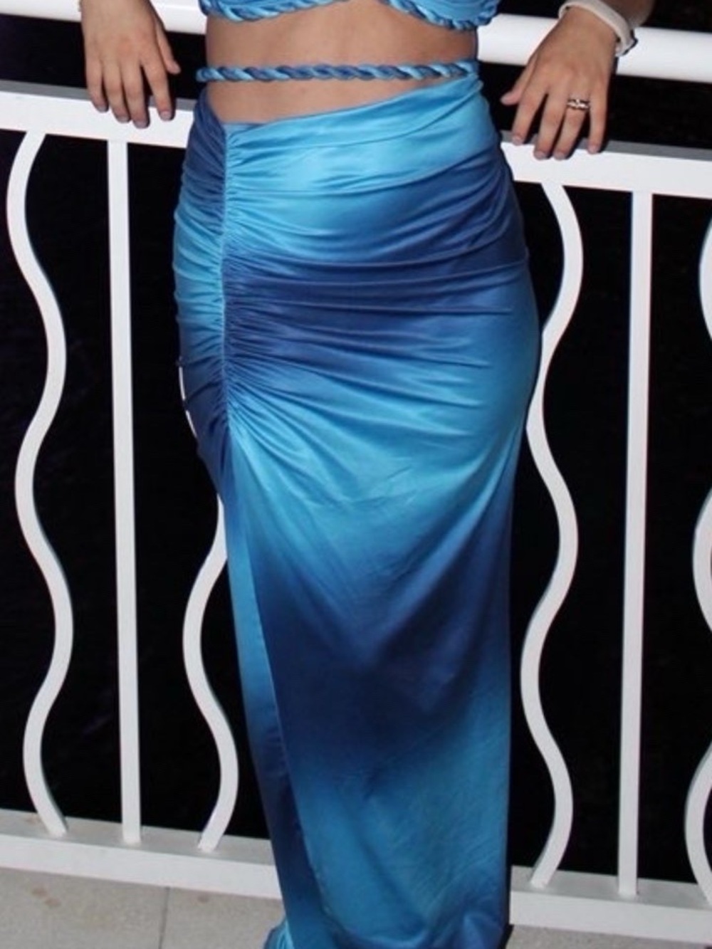 Blue Ombre Ruched Maxi Skirt